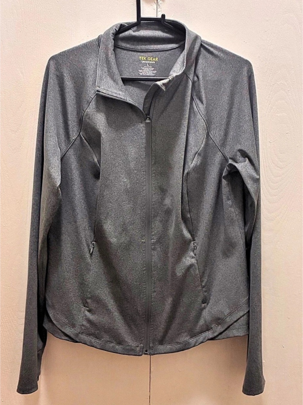 Tek Gear UltraStretch Charcoal Athletic Jacket - Layered Back Tail & Reflective